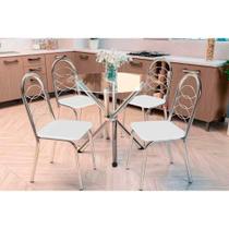 Kit 4 Cadeiras Sala Jantar Volga c/ Tampo de Vidro 95cm e 4 Cadeiras Holanda Cromada - Courano Branco - Kappesberg Kit 4 Cadeiras Sala Jantar Volga c/ Tampo de Vidro 95cm e 4 Cadeiras Holanda Cromada - Courano Branco - Kappesberg