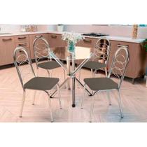 Kit 4 Cadeiras Sala Jantar Volga c/ Tampo de Vidro 95cm e 4 Cadeiras Holanda Cromada - Courano Marrom - Kappesberg