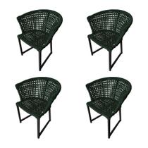 Kit 4 Cadeiras Salinas Corda Náutica Base Em Alumínio Preto-verde Musgo - Cor: Verde Kit 4 Cadeiras Salinas Corda Náutica Base Em Alumínio Preto-verde Musgo - Cor: Verde