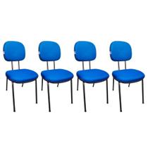 Kit 4 Cadeiras Secretaria Fixa Pé Palito Estofada Tecido Jserrano Azul Para Escritório
