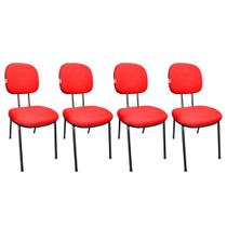 Kit 4 Cadeiras Secretaria Fixa Pé Palito Estofada Tecido Jserrano Vermelho Para Escritório
