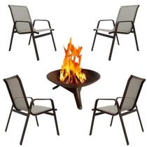 Kit 4 Cadeiras Sevilha Tela Sling com Lareira de Ferro