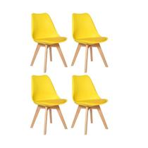 Kit 4 Cadeiras Siena Amarelo Polipropileno Couro Fratini