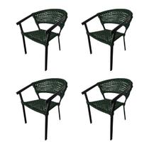 Kit 4 Cadeiras Sofia Corda Náutica Base em Alumínio Preto/verde Musgo