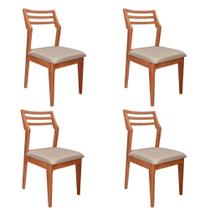 Kit 4 Cadeiras Sofia Madeira Maciça Cinamomo Encosto Rattan Estofado Linho Kit 4 Cadeiras Sofia Madeira Maciça Cinamomo Encosto Rattan Estofado Linho