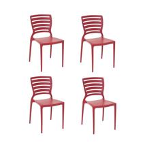 Kit 4 Cadeiras Sofia Vermelha Tramontina Encosto Vazado Horizontal 92237/040