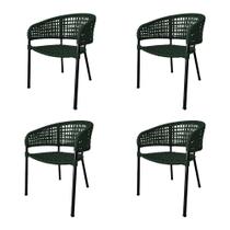 Kit 4 Cadeiras Sol Corda Náutica Base Em Alumínio Preto-verde Musgo - Cor: Verde
