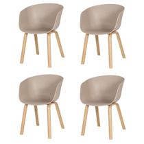 Kit 4 Cadeiras Toledo Fratini Assento em Polipropileno Fendi Base Aço Acabamento idêntico á Madeira