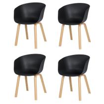 Kit 4 Cadeiras Toledo Fratini Assento em Polipropileno Preto Base Aço Acabamento idêntico á Madeira