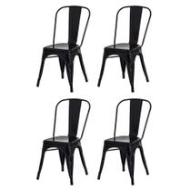 Kit 4 Cadeiras Tolix Iron Design Preta Brilhante Aço Industrial Sala Cozinha Jantar Bar