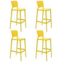 Kit 4 Cadeiras Tramontina Safira Alta Bar Em Polipropileno E Fibra De Vidro Amarelo 92138000