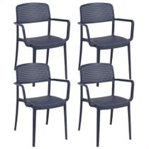 Kit 4 Cadeiras Tramontina Serena em Polipropileno Azul Navy com Braços 92097030