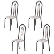 Kit 4 Cadeiras Tubular Bianca Prata/Martelado/Botanic Bege Kit 4 Cadeiras Tubular Bianca Prata/Martelado/Botanic Bege