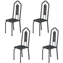 Kit 4 Cadeiras Tubular Bianca Prata/Martelado/Preto Floral Kit 4 Cadeiras Tubular Bianca Prata/Martelado/Preto Floral