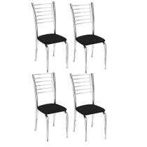 Kit 4 cadeiras Vanessa cromada para cozinha-Corino preto