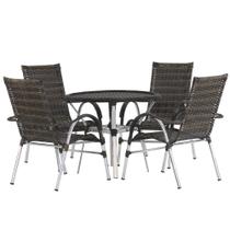 Kit 4 Cadeiras Vênus Alumínio e Mesa Tampo Tramado Para Jardim Trama Original