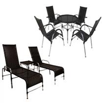 Kit 4 Cadeiras Vênus e Mesa Garden, 2 Espreguiçadeiras Catar e Mesa Emily Para Jardim, Piscina Trama Original