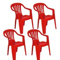 Kit 4 Cadeiras Vermelha em Plastico Suporta Ate 182 Kg Mor Mor e Lazer