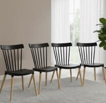 Kit 4 Cadeiras Windsor Polipropileno Preta Base Madeira