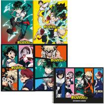 Kit 4 Caderno Brochurão My Hero Academia + 1 Caderno Desenho