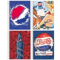 Kit 4 Caderno Escolar Universitário Espiral 200 Folhas Pepsi