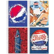 Kit 4 Caderno Escolar Universitário Espiral 200 Folhas Pepsi