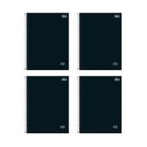 Kit 4 Caderno Escolar Zip Preto Tilibra 80 Folha 200x275mm Universitário Faculdade Escola Curso Aula
