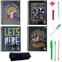 Kit 4 Cadernos 80fls e Material Escolar Masculino Essencial