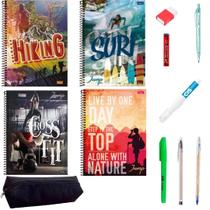 Kit 4 Cadernos 96fls e Material Escolar Masculino Essencial