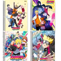 Kit 4 Cadernos Boruto Tamanho Grande Adesivo Com Pauta Arame Capa Dura