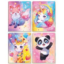 Kit 4 Cadernos Brochura Grande 1Matéria Capa Dura 96 Folhas Menina