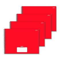 Kit 4 Cadernos de desenho capa dura 80 folhas, 275mm x 200mm Vermelho