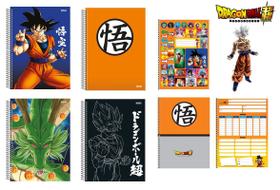 Kit 4 Cadernos Dragon Ball Super Espiral Goku 160 Folhas 10 Matérias