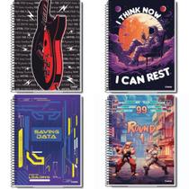 Kit 4 Cadernos Espiral Capa Dura 1 Matéria - 80 Folhas - My Collection Masculino - Credeal