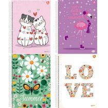 Kit 4 Cadernos Espiral Capa Dura 1x1 - 96 Folhas - Animativa Feminino - São Domingos
