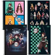 Kit 4 Cadernos Espiral Demon Slayer 80 FolhasTilibra