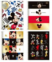 Kit 4 Cadernos Espiral Escolar Mickey Capa Dura 80 folhas