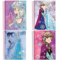 Kit 4 Cadernos Frozen Arame Com Pauta A4 96 Folhas Capa Dura Reforçado