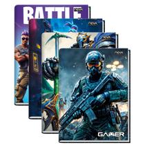 Kit 4 Cadernos Gamer Jogadores Brochura Grande 96 Folhas Capa Dura