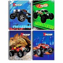 Kit 4 Cadernos Pickup Carro Capa Dura Grande Arame Espiral