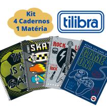 Kit 4 Cadernos Tilibra Pepper 1 Matéria Masculino Menino