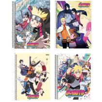 Kit 4 Cadernos Universitário Capa Dura Naruto Boruto 80Fls