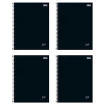Kit 4 Cadernos Universitários 1 Matéria Tilibra Zip Preto 80 Folhas Capa Dura
