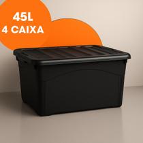 Kit 4 Caixa 45l Com Rodinhas E Tampa Organizadora Multiuso