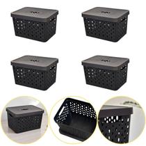 Kit 4 Caixa Cesto Organizador Multiuso Empilhável 17 L Preto Kit 4 Caixa Cesto Organizador Multiuso Empilhável 17 L Preto