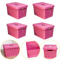 Kit 4 Caixa Cesto Organizador Multiuso Empilhável 17 L Rosa Kit 4 Caixa Cesto Organizador Multiuso Empilhável 17 L Rosa
