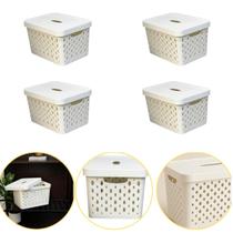 Kit 4 Caixa Cesto Organizador Multiuso Empilhável 17L Branco