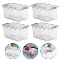 Kit 4 Caixa Com Trava - 35L - TRANSPARENTE Kit 4 Caixa Com Trava - 35L - TRANSPARENTE