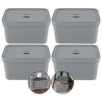 Kit 4 Caixa Grande 32l Ou Cube Organizadora Empilhável Chumbo