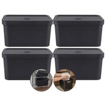 Kit 4 Caixa Grande 32l Ou Cube Organizadora Empilhável Preto Kit 4 Caixa Grande 32l Ou Cube Organizadora Empilhável Preto